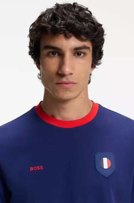 Stretch-cotton T-shirt with country flag and logo