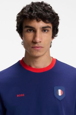 Camiseta de algod&oacute;n el&aacute;stico con bandera nacional y logo, France