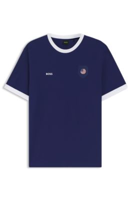 Camiseta de algod&oacute;n el&aacute;stico con bandera nacional y logo, USA Blue