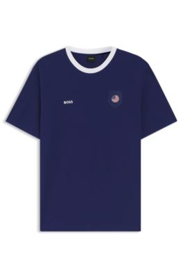 Stretch-cotton T-shirt with country flag and logo, USA Blue