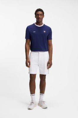 Stretch-cotton T-shirt with country flag and logo, USA Blue