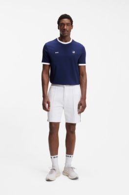 Stretch-cotton T-shirt with country flag and logo, USA Blue