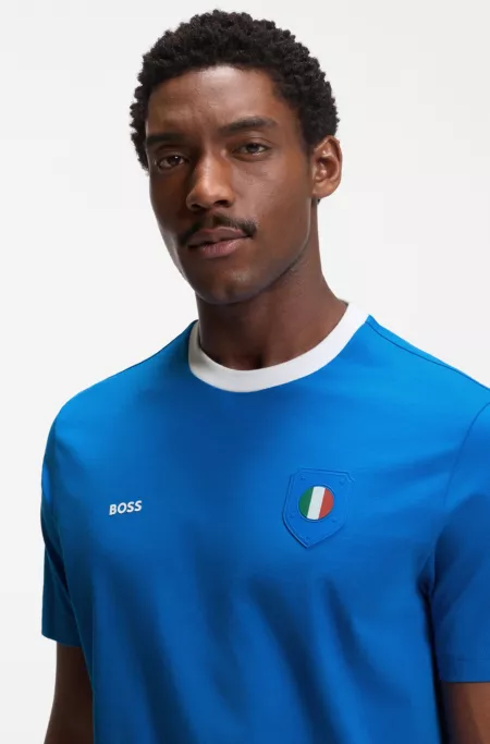 Stretch-cotton T-shirt with country flag and logo