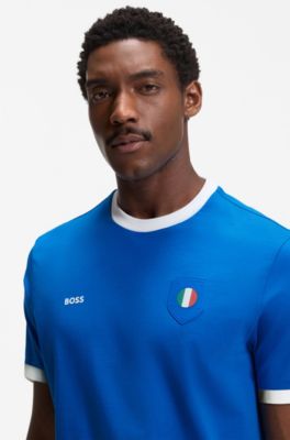 Camiseta de algod&oacute;n el&aacute;stico con bandera nacional y logo, Italy