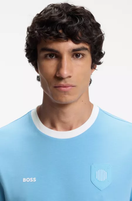 Stretch-cotton T-shirt with country flag and logo