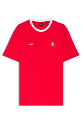 Camiseta de algod&oacute;n el&aacute;stico con bandera nacional y logo, Canada Red