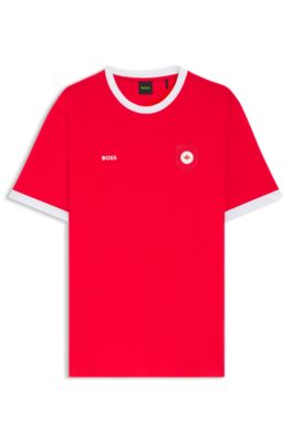 Camiseta de algod&oacute;n el&aacute;stico con bandera nacional y logo, Canada Red