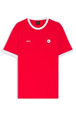 Stretch-cotton T-shirt with country flag and logo