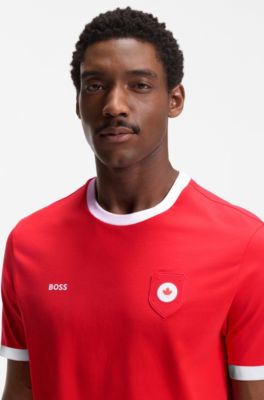 Camiseta de algod&oacute;n el&aacute;stico con bandera nacional y logo, Canada Red