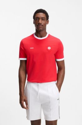 Camiseta de algod&oacute;n el&aacute;stico con bandera nacional y logo, Canada Red