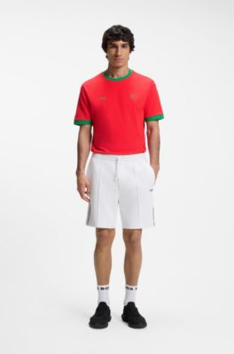 Stretch-cotton T-shirt with country flag and logo, Light Red