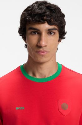 Camiseta de algod&oacute;n el&aacute;stico con bandera nacional y logo, Portugal