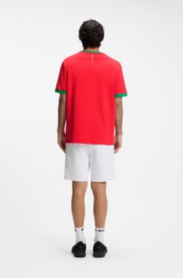 Stretch-cotton T-shirt with country flag and logo, Light Red