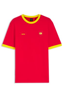 Camiseta de algod&oacute;n el&aacute;stico con bandera nacional y logo, Spain