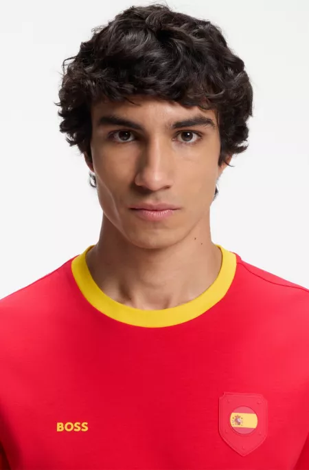 Stretch-cotton T-shirt with country flag and logo