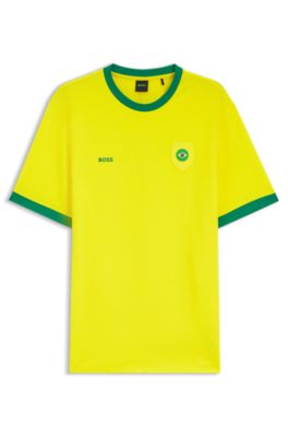 Camiseta de algod&oacute;n el&aacute;stico con bandera nacional y logo, Brazil