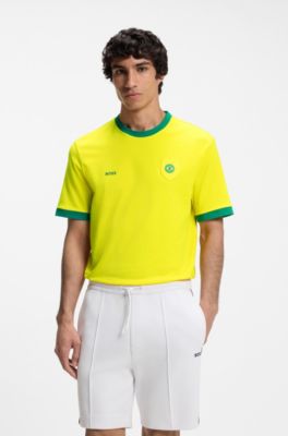 Camiseta de algod&oacute;n el&aacute;stico con bandera nacional y logo, Brazil
