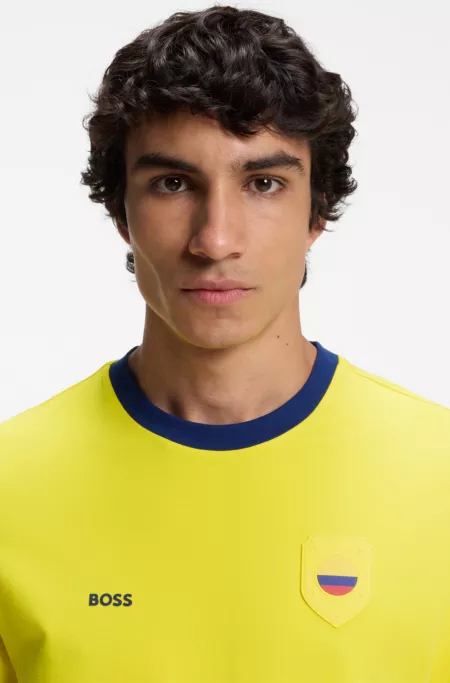 Stretch-cotton T-shirt with country flag and logo