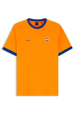 Camiseta de algod&oacute;n el&aacute;stico con bandera nacional y logo, Netherlands