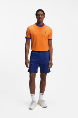 Camiseta de algod&oacute;n el&aacute;stico con bandera nacional y logo, Netherlands
