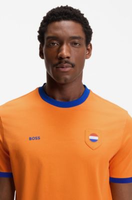 Camiseta de algod&oacute;n el&aacute;stico con bandera nacional y logo, Netherlands