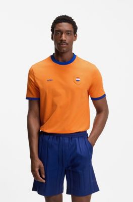 Camiseta de algod&oacute;n el&aacute;stico con bandera nacional y logo, Netherlands