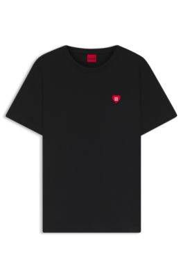 Camiseta de punto de algod&oacute;n con ilustraci&oacute;n de coraz&oacute;n, Negro