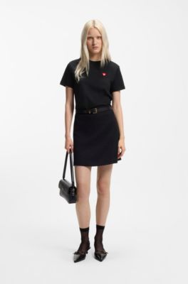 Camiseta de punto de algod&oacute;n con ilustraci&oacute;n de coraz&oacute;n, Negro