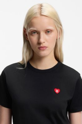Camiseta de punto de algod&oacute;n con ilustraci&oacute;n de coraz&oacute;n, Negro