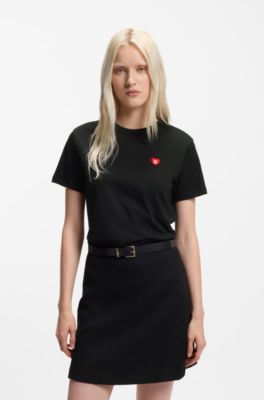 Camiseta de punto de algod&oacute;n con ilustraci&oacute;n de coraz&oacute;n, Negro