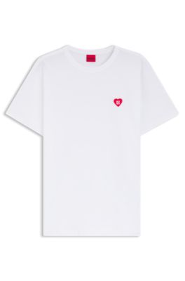 Camiseta de punto de algod&oacute;n con ilustraci&oacute;n de coraz&oacute;n, Blanco