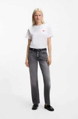 Camiseta de punto de algod&oacute;n con ilustraci&oacute;n de coraz&oacute;n, Blanco