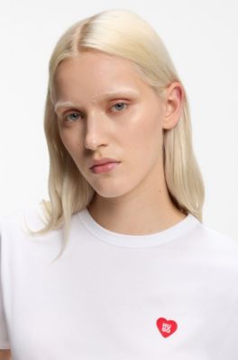 Camiseta de punto de algod&oacute;n con ilustraci&oacute;n de coraz&oacute;n, Blanco