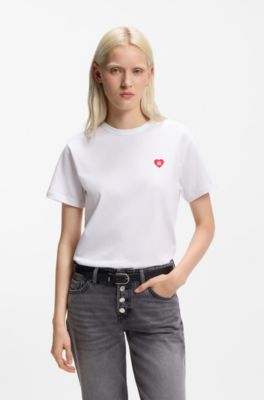 Camiseta de punto de algod&oacute;n con ilustraci&oacute;n de coraz&oacute;n, Blanco