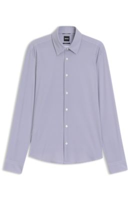 Chemise Regular en jersey stretch performant imprim&eacute;, Blanc