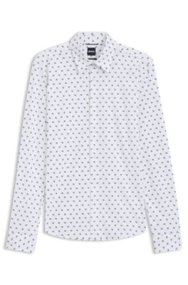 Camisa regular fit en punto t&eacute;cnico el&aacute;stico estampado, Blanco