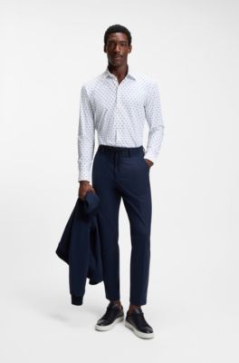 Camisa regular fit en punto t&eacute;cnico el&aacute;stico estampado, Blanco