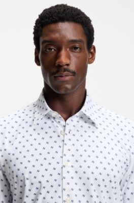 Camisa regular fit en punto t&eacute;cnico el&aacute;stico estampado, Blanco