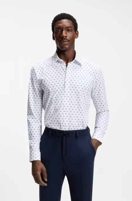 Printed regular-fit shirt in performance-stretch jersey