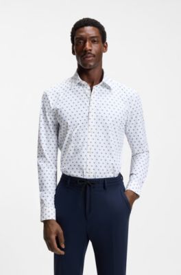 Camisa regular fit en punto t&eacute;cnico el&aacute;stico estampado, Blanco