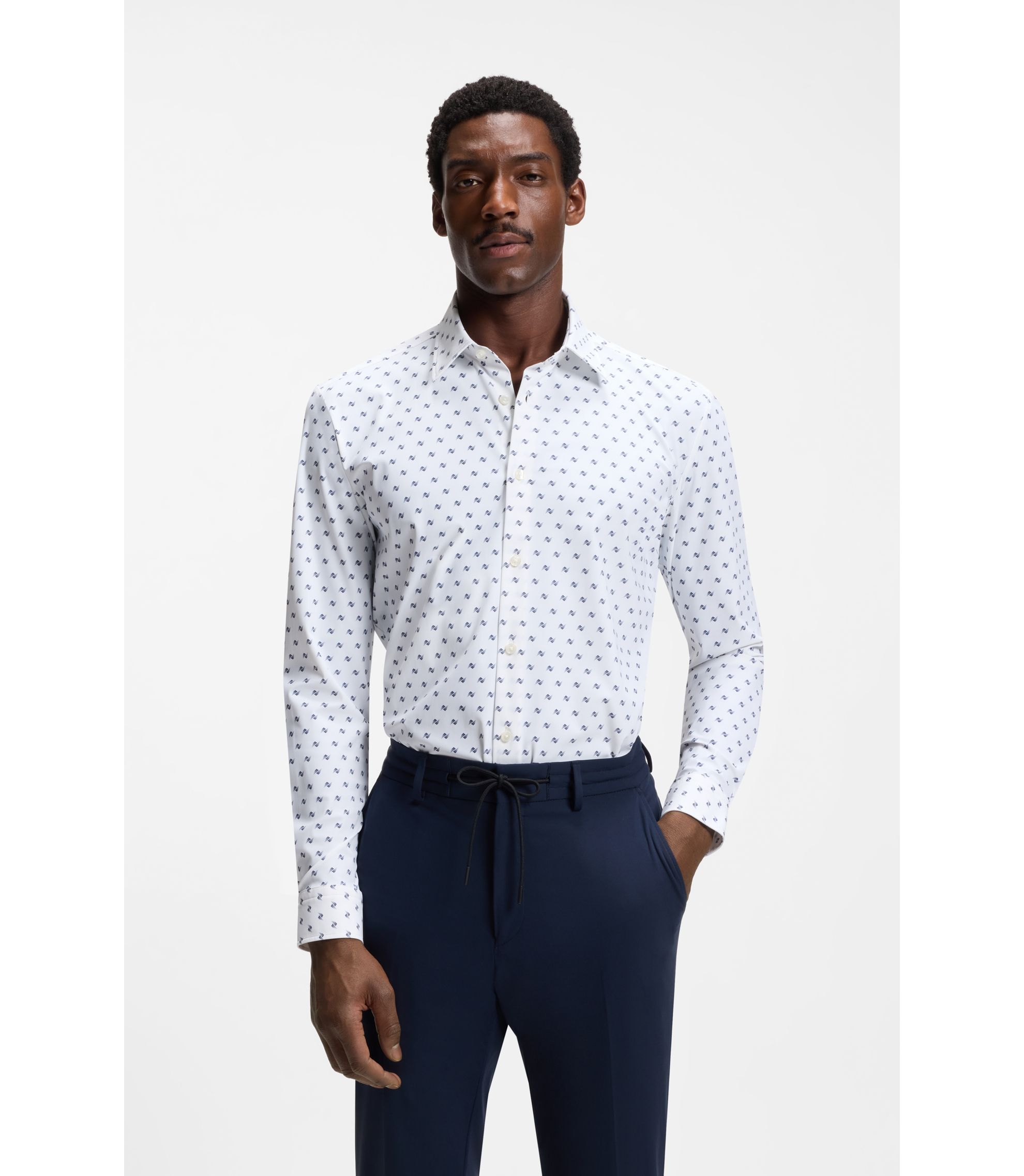 BOSS - Printed regular-fit shirt in performance-stretch jersey - White