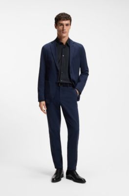 Camisa regular fit en punto t&eacute;cnico el&aacute;stico estampado, Azul oscuro