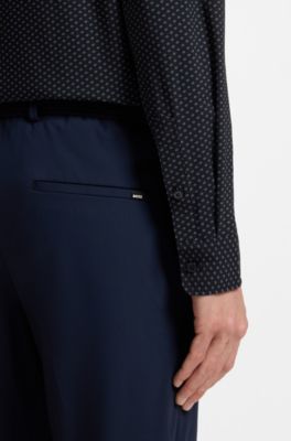 Camisa regular fit en punto t&eacute;cnico el&aacute;stico estampado, Azul oscuro