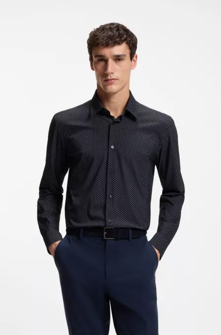 Printed regular-fit shirt in performance-stretch jersey