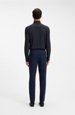 Camisa regular fit en punto t&eacute;cnico el&aacute;stico estampado, Azul oscuro