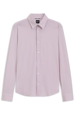 Camisa regular fit en punto t&eacute;cnico el&aacute;stico estampado, Rosa claro