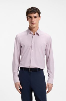 Camisa regular fit en punto t&eacute;cnico el&aacute;stico estampado, Rosa claro