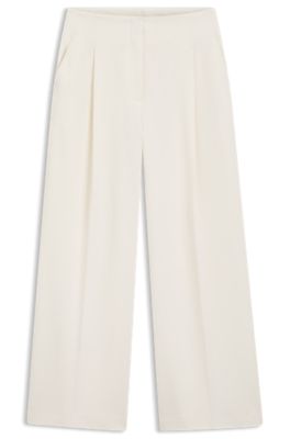 Relaxed-fit pants with pleat front, White
