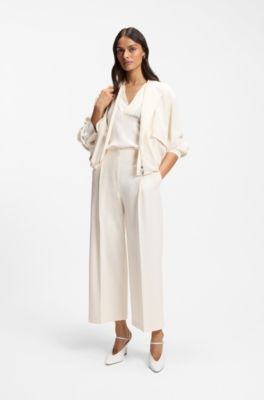 Relaxed-fit pants with pleat front, White