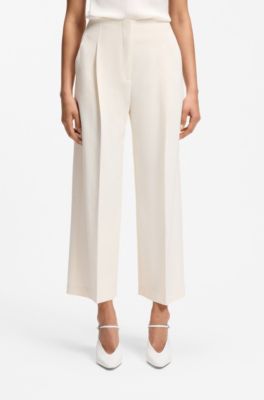 Relaxed-fit pants with pleat front, White